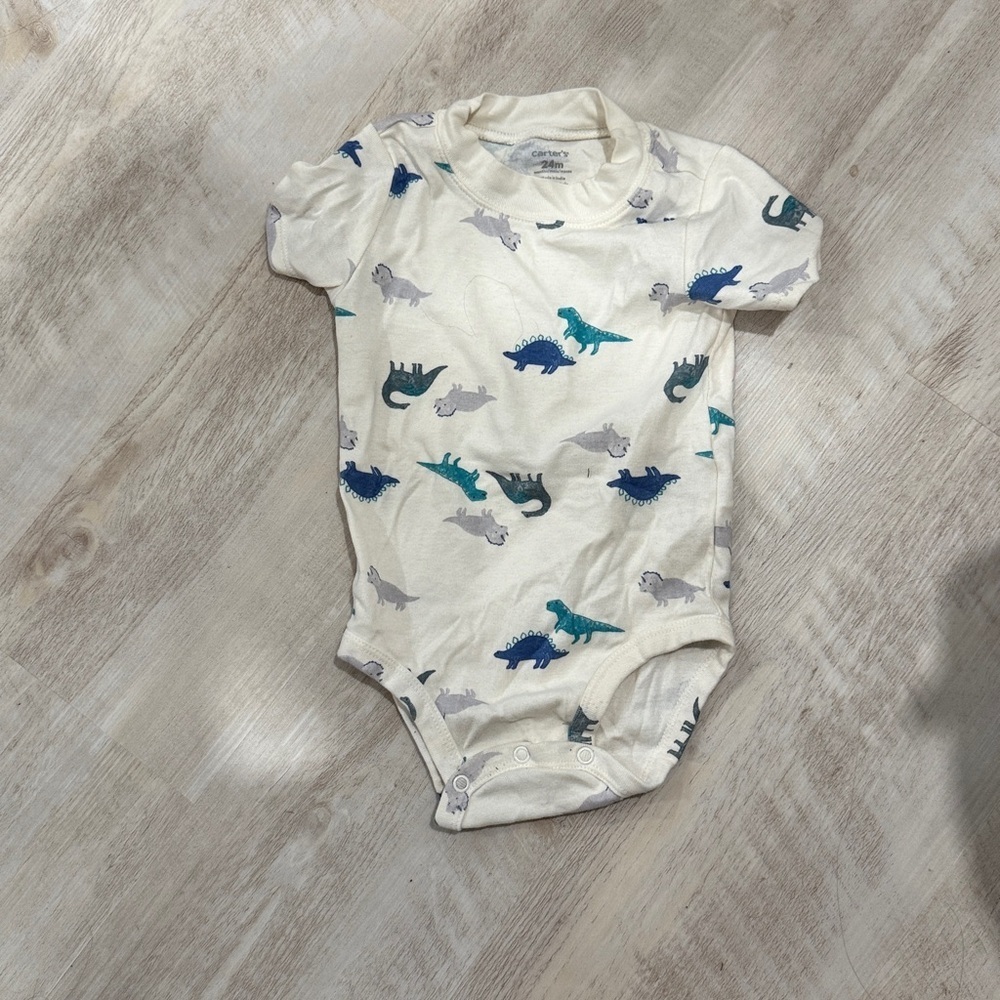 Carter's Cream Bodysuit with Blue and Gray Dinosaurs